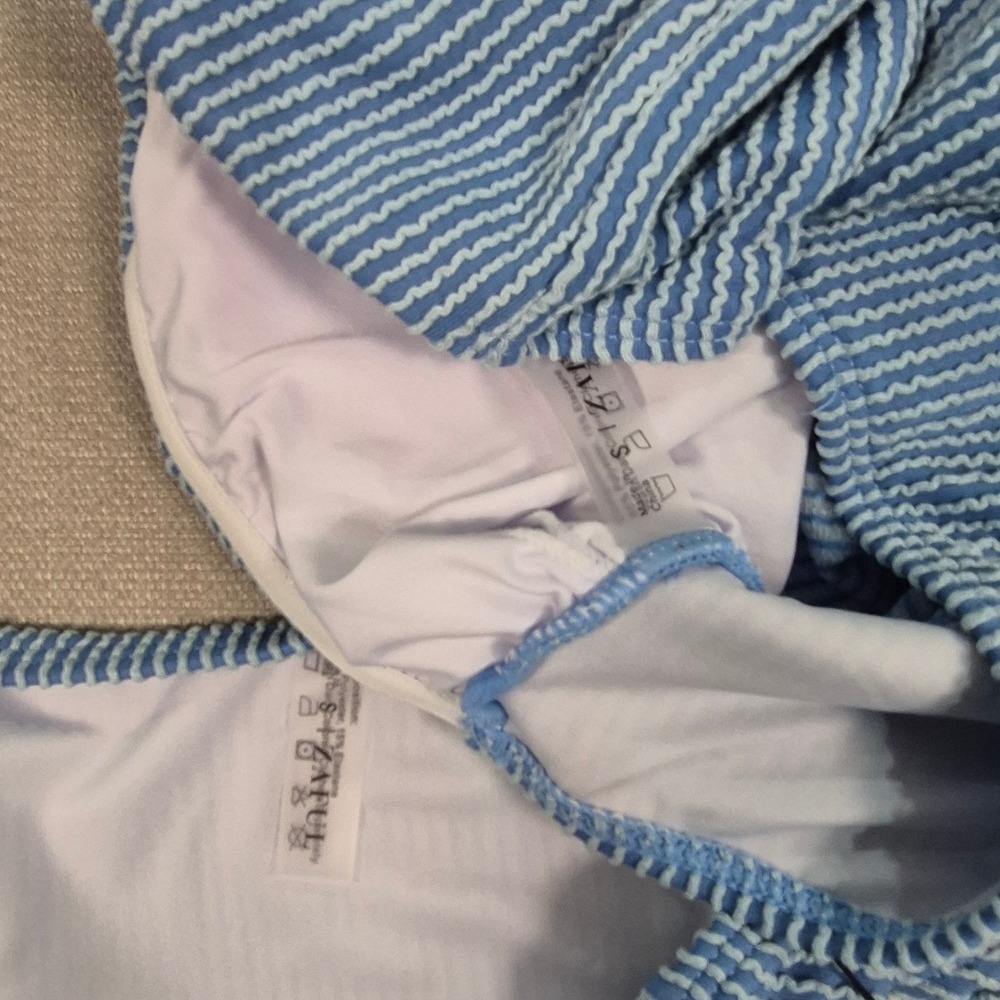 Zaful Womens Blue White Strapless Tankini Tummy Control Swimsuit Set Size S NWT - Picture 8 of 8